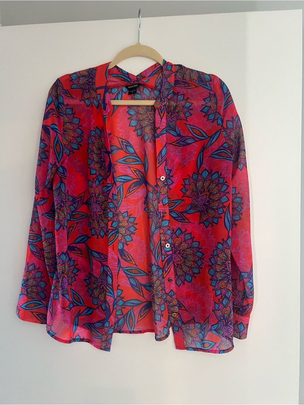 Marciano by GUESS Floral Sheer Button Down Blouse XS